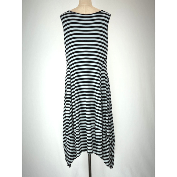 COMFY USA Black Striped Asymmetrical Modal Dress BEAUTIFUL ON!!! XL #0093 - Picture 2 of 6